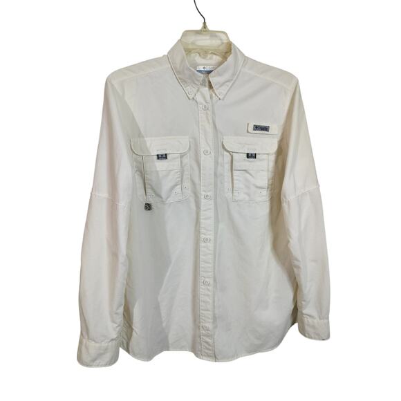 Columbia Tops - 3897) Columbia Women White PFG Button Down Long Sleeve Shirt Small